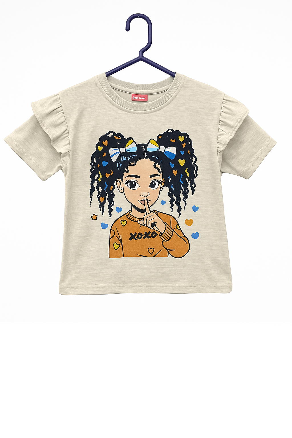 Beige Ruffle Sleeve 'XOXO Girl' Top for Girls – Cute & Playful Style